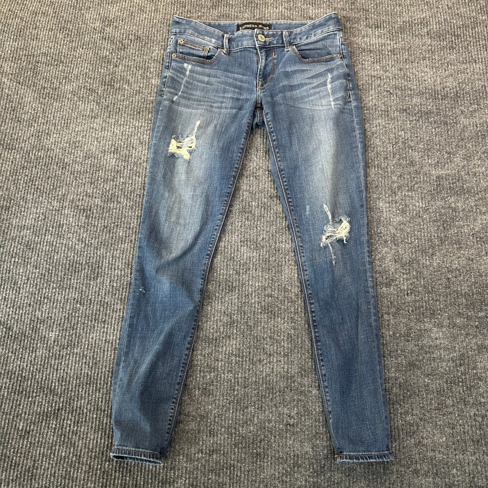 Express Womens Performance Stretch Legging Jeans 4 Blue Distressed Low Rise